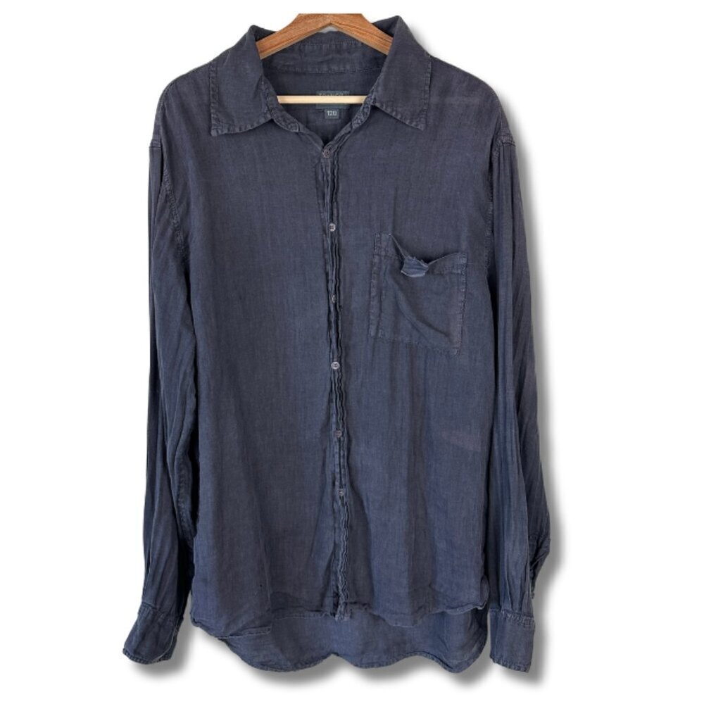 Transit Uomo Mens Shirt 120 Button Down Linen Italy Luxury Navy Blue XL